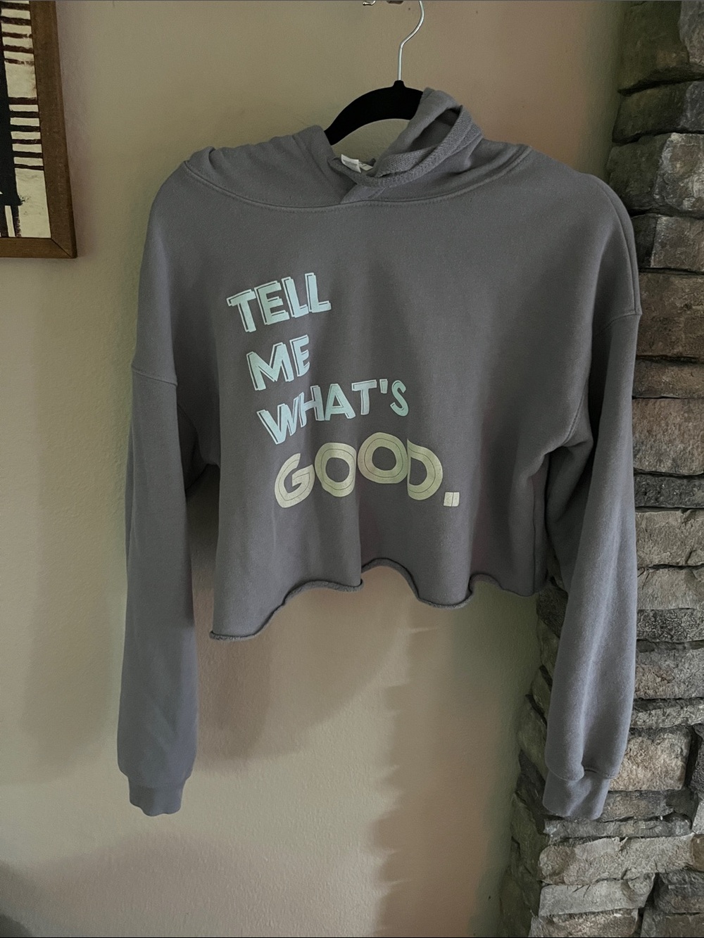 Bella Canvas Gray Cropped Hoodie with Pale Yellow & White Graphic